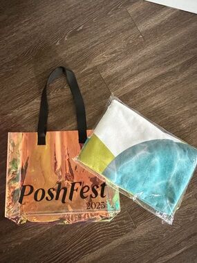PoshFest 2023 Iridescent Tote Bag with PoshFest 2023 Large Round Branded Towel